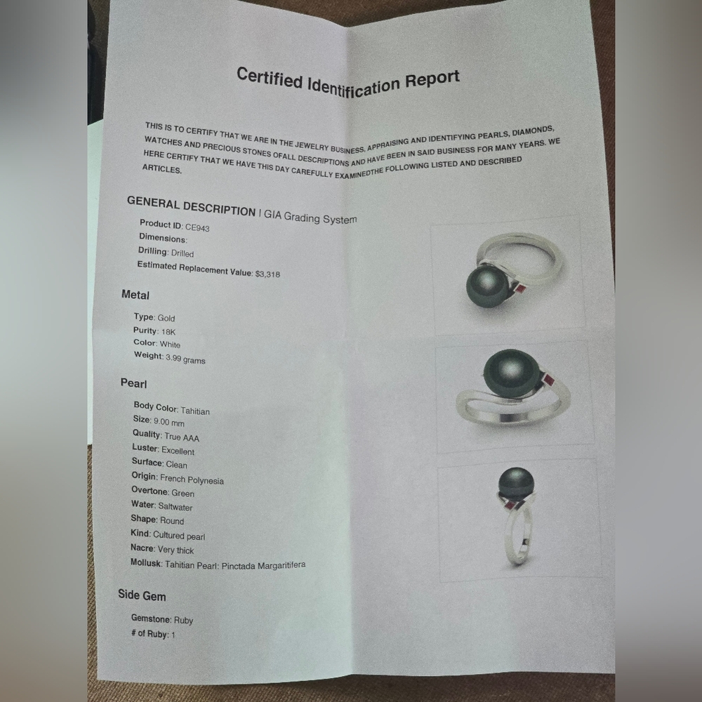 Tahitian Green Pearl With A Ruby On A White Gold … - image 4